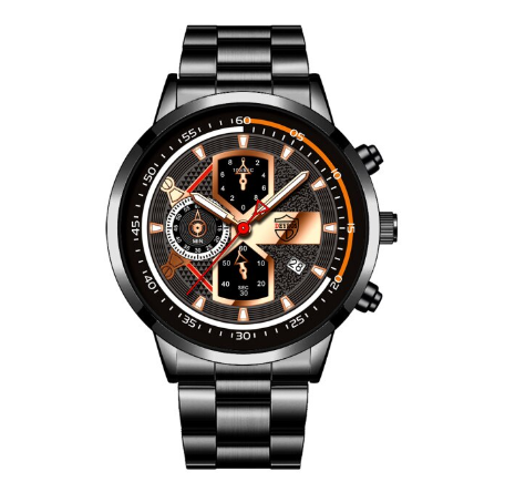 Luxury Gold Mens Quartz Business Wacthes Mens Stainless Steel Original Water Proof Analog Wristwatch Men Watch Relo Ng Kalalakihan STEEL BLACK ROSEGOLD