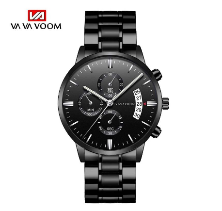 VA VA Voom Stainless Steel Business Watch Men Luxury Top Brand Casual Calendar Quartz Mens Wristwatches Sport Waterproof Watch BLACK