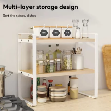 Spice Rack Kitchen Condiments Organizers Rack Double LayerStorage Microwave Oven Rack