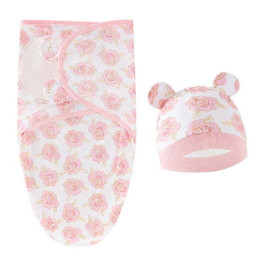 Newborn Baby Muslin Swaddle Blanket Hat Set Swaddle Bedding Wrap Blanket Baby Swaddling S15