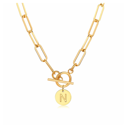 Vnox Women Stainless Steel Gold Plated Initial Pendant Necklace with Paperclip Necklace N