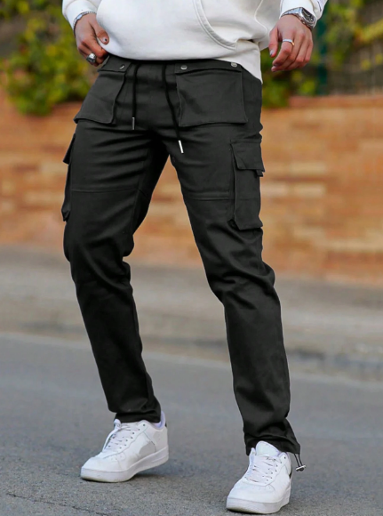 Manfinity Homme Men Casual Solid Color Drawstring Waist Cargo Pants