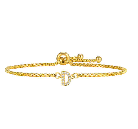 Vnox Handmade Initial Letter Bracelet,Gold Alphabet Charms Chain with Ball Clasp,Luxury Gifts for Women D