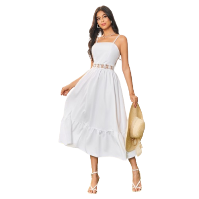 Lovito Women Casual Plain Exaggerated Ruffle Hem Dress LBA05106 (White)