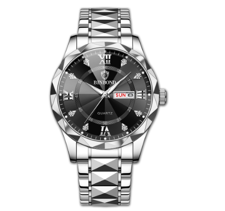 Binbond Original Men's Luxury Stainless Steel Waterproof Fashion Business Watch Luminous Dual Calendar Quartz Wrist Watch M10