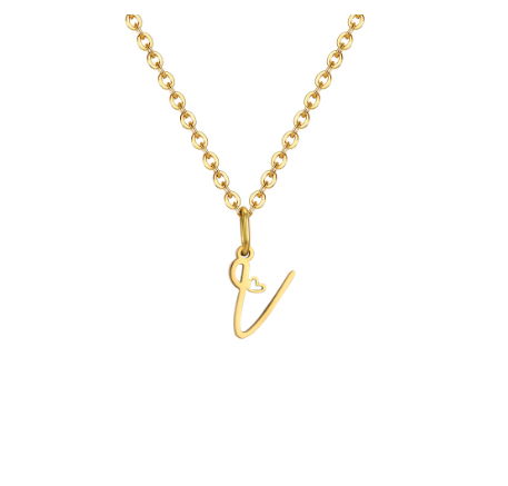 Vnox Initial with Hollow Heart Pendant Necklace,18K Gold Dainty Letter Choker Necklace Gift for Women Necklace Jewelry V