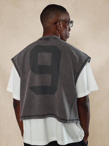 SUMWON Washed Loopback Crop Tank Top With Ghost Number Graphic Print