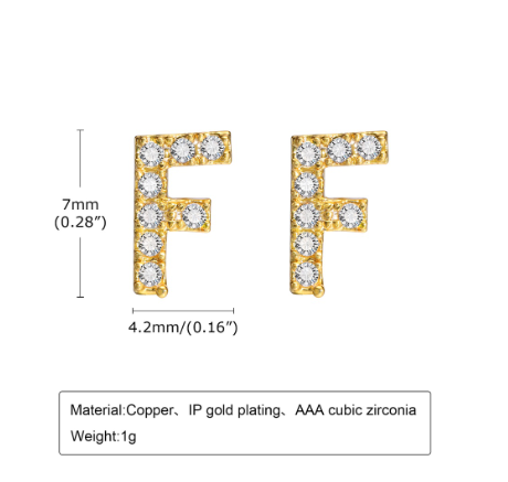 Vnox Gold Zircon Cubic Letter Stud Earrings,Initial Alphabet Small Hypoallergenic Earring One Pair F