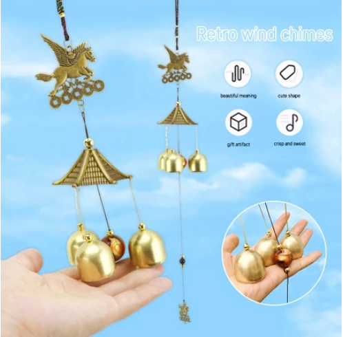 Vintage Alloy Wind Chimes Lucky Tree/Peaceful Pegasus/Prosperous Fortune Decorative Wind Chime