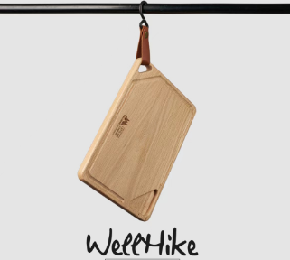 Wellhike Outdoor Cutting Board Camping Portable Hangable Rectangular Solid Wood Fruit Bread Tray Cutting Board