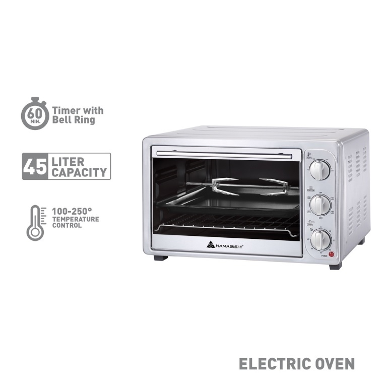 Hanabishi Electric Oven HEO45PSS 45L Pure Stainless Steel Best for Baking with 5 cooking functions
