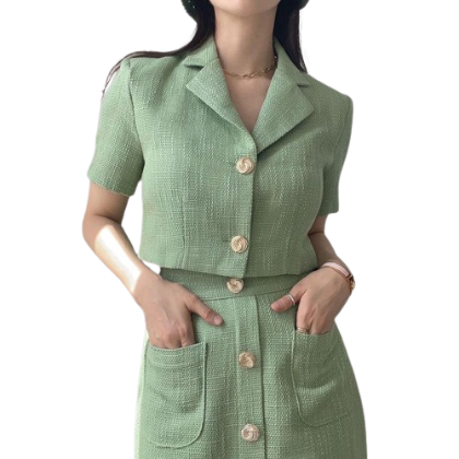 Lovito Women Casual Plain Button Skirt Sets L67AD115 (Top/Skirt)