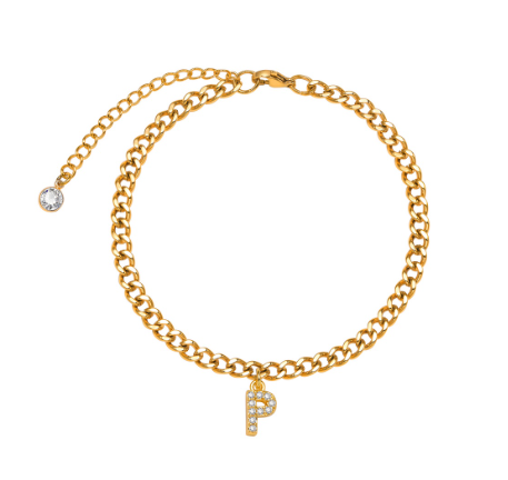 Vnox Initial Ankle Bracelets for Women, 14K Gold Plated Cuban Chain Initial Anklets for Women Anklet Foot Jewelry 17