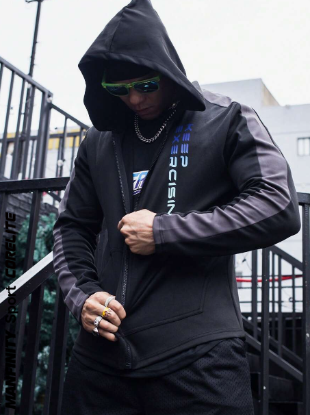 Manfinity Sport Corelite Men Letter Graphic Zip Up Hooded Sports Jacket Workout Tops