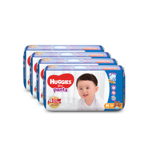 Huggies Dry Pants Medium - 34 pcs x 4 packs (136 pcs)
