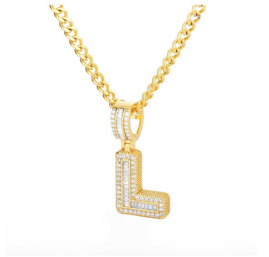 Trend Cubic 2020 Zirconia Letters A-Z Pendant Necklaces Iced Out Rock Candy Style Initial L