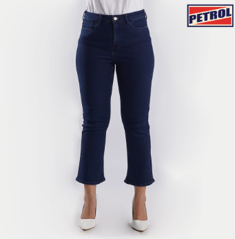 Petrol Ladies Basic Denim Boyfriend Jeans for Women Trendy Fashion Mid Waist 150139 Dark Shade
