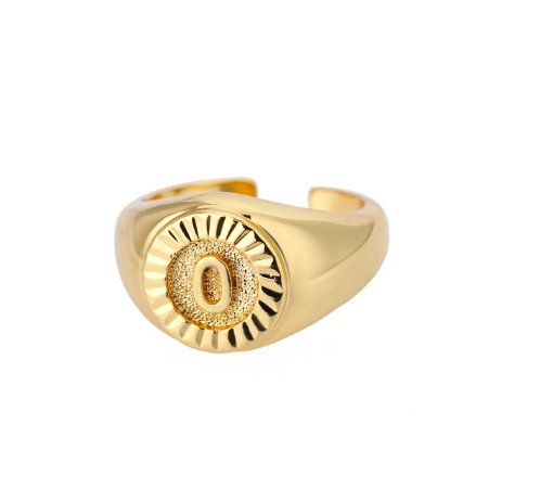 Maxzone Vintage Initial Letter Signet Rings For Women Stainless Steel Ring Round Opening Gold Letter Ring Aesthetic Wedding Jewelry Gift O