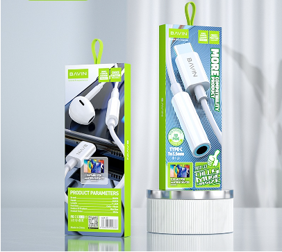 Bavin AUX33 Headphone Adapter w/ AC Type-C to 3.5mm USB Connector & Audio AUX Cable