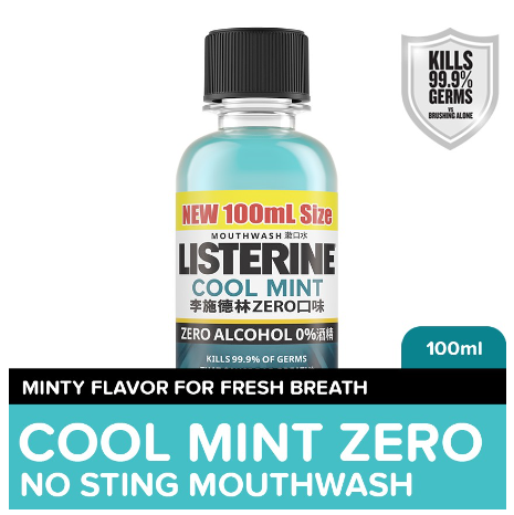 Listerine Cool Mint Zero Alcohol / Alcohol Free Mouthwash 100ml - For Oral Care, Fresh Breath