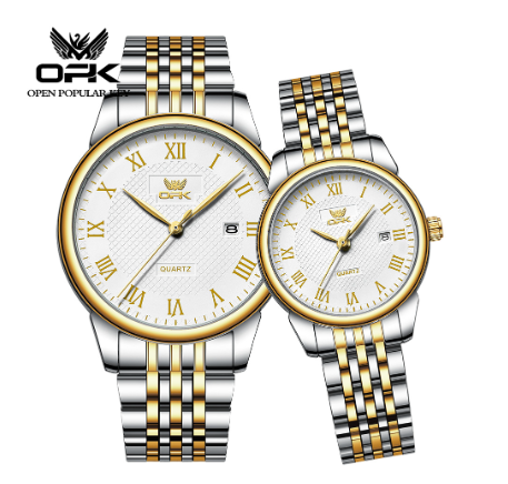 OPK Couple Watch Waterproof Original Watch WHITE DIAL TWO TONE