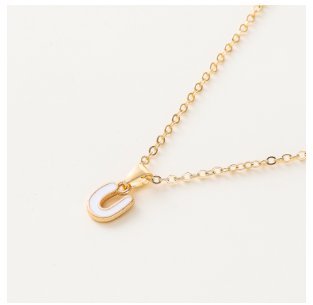 St.kunkka Three-Dimensional Metal English Letter Pendant Necklace Ladies Necklace A-Z for Gift U