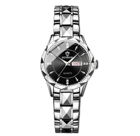 Binbond Fashion Luxury Stainless Steel Waterproof Men Unique Business Watch Dual Calendar Gold Luminous Quartz Wrist Watch F008