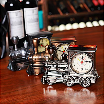 Cartoon Locomotive Train Alarm Clock Antique Engine Design Table Desk Decor