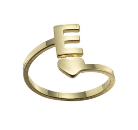 Fashion Heart 26 Letters Rings For Women Gold Color A-Z Initials Opening Ring Alphabet Finger Accessories Party Jewelry Gifts E
