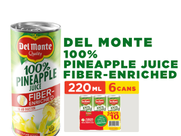 DEL MONTE 100% Pineapple Juice Fiber-enriched to Aid Digestion and Cleanse Toxins - 220ml x 6