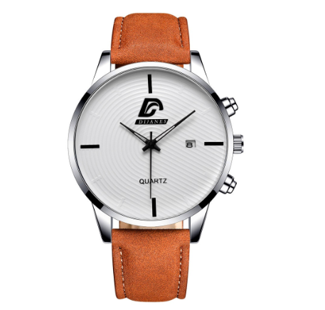 Full Steel Men's Quartz Business Waterproof Watch Men Relo Watch LEATHER SILVER WHITE