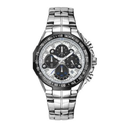 Wwoor Watch For Men Luxury Chronograph Waterproof Quartz Wristwatch Stainless Steel Watch WHITE DIAL SILVER STRAP