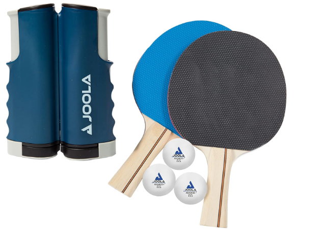 JOOLA Retractable Ping Pong Net - Ping Pong Net for Any Table - Portable Table Tennis Net and Post Set Stretches 5.75’ & Clamps to Any Table Up to 2” - Optional Racket and Ball Set, Games for Family