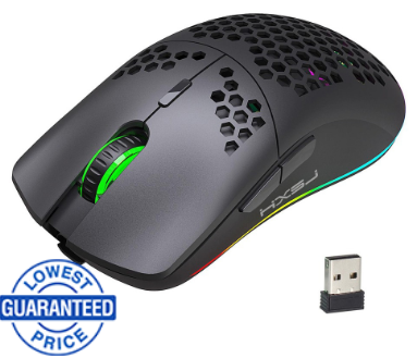 M HXSJ T66 RGB 2.4G Wireless Gaming Mouse RGB Lighting Charging Mouse with Adjustable DPI Ergonomic Design for Desktop Laptop Black/White