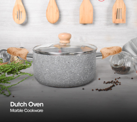 SLIQUE Marble Dutch Oven 24cm Premium Multi Layer Non-Stick Marble Coating | Induction Base