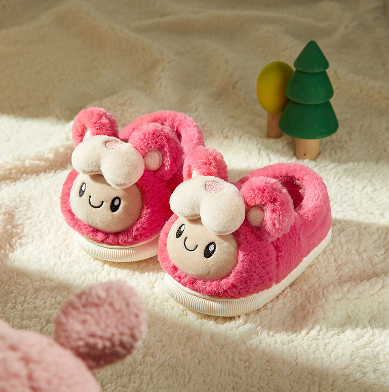 Cheerful Mario Girls' SLippers winter Children's Cotton Slippers Woolly Home Cute Girl 2023 new Indoor Baby Cotton Shoes Bag heel