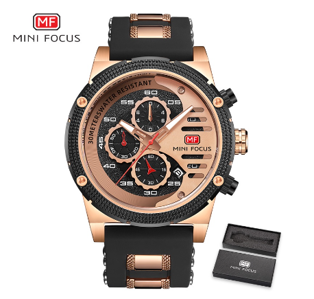 Mini Focus Watch Men Sports Waterproof Chronograph Analog Quartz Fashion Silicone GOLD BLACK