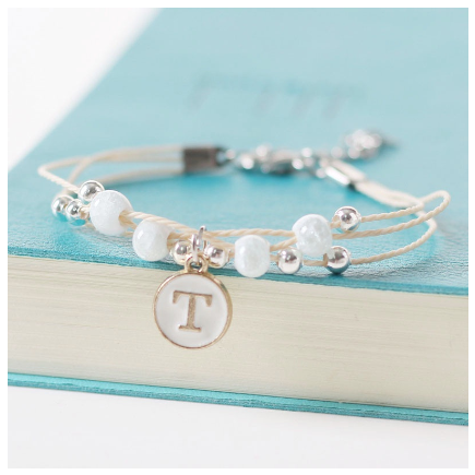 Fashion Ceramics Beads Letters A-Z Bracelet Elastic Chain Bangle Women Men Couple Jewelry Gifts T