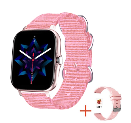 FILIEKEU Smart Watch Men Women Waterproof Sports Fitness Bluetooth Call Couple For Android And Ios PINK NYLON BELT