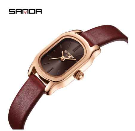 Sanda Ladies Business Temperament Watch Girl Casual Charm Watch Cool Waterproof Tall Fashion Watch Fashion Pioneer Quartz Watch LEATHER STRAP RED