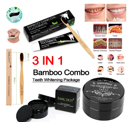 Smilekit Bamboo Charcoal Toothpaste 105g Teeth Whitening Toothpaste Activated Charcoal Toothpaste (3 in 1)
