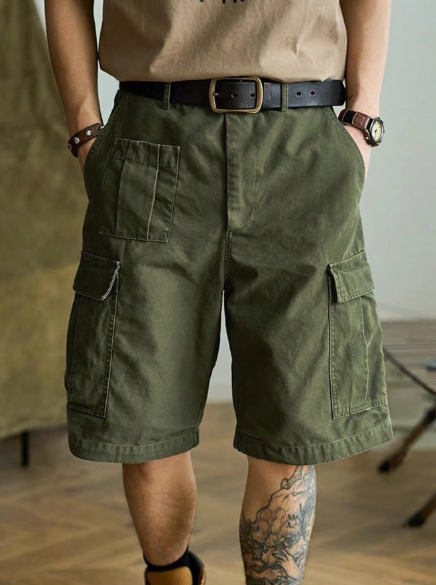 Manfinity EMRG Men's Loose Fit Cargo Shorts Plain Vacation Casual Dad And Me