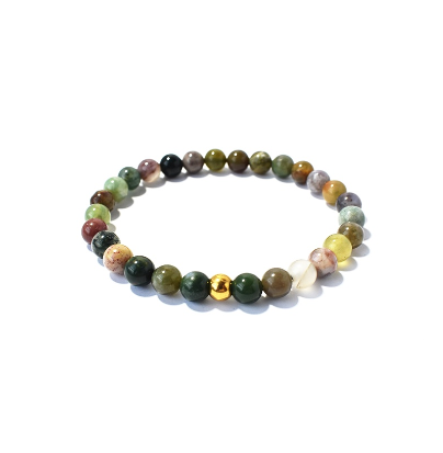 Fancy Jasper Stone Bracelet with 18K Gold Plated Bead