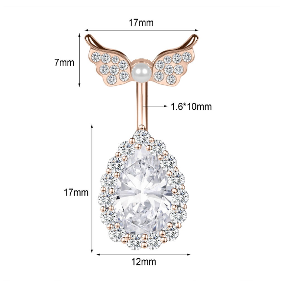 1PC Stainless Steel Navel Ring Crystal Pendant Navel Piercing Butterfly-pattern Wing-shape Heart-shape Prevent Allergy Navel Ring S2