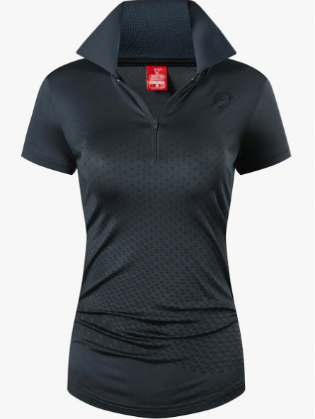 1pc Women's Black Sports Polo Shirt, Short Sleeve, Slim-Fit, Quick-Dry, Suitable For Tennis, Badminton, Golf, Bowling, SWT331