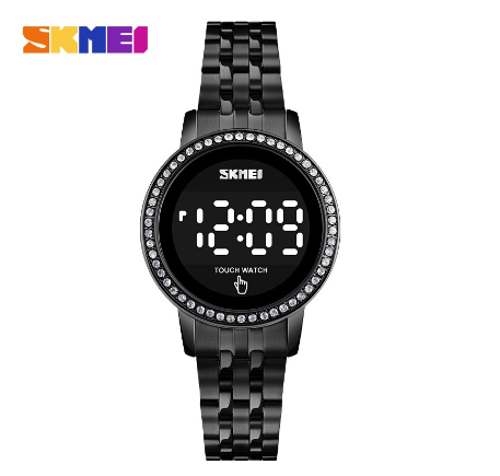 Skmei Diamond Style Stainless Steel LED Light Watch for Women BLACK