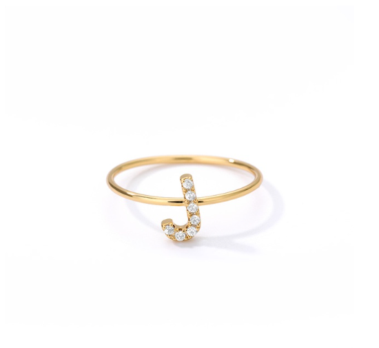 Maxzone Initial Letter Rings For Women Stainless Steel Gold Ring A-Z Letters Finger Ring Couple Wedding Aesthetic Jewelry Gift J