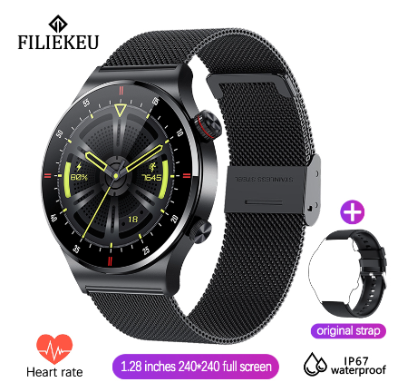 FILIEKEU New Hwgt2 Smart Watch HD AMOLED Screen Support Ecg Plus Ppg Bluetooth Call Sports Fitness Fashion Waterproof For Android Ios MESH BLACK
