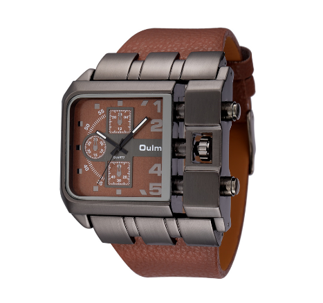 Oulm 3364 Men's Quartz Wristwatch With Square Dial And Wide Strap BROWN