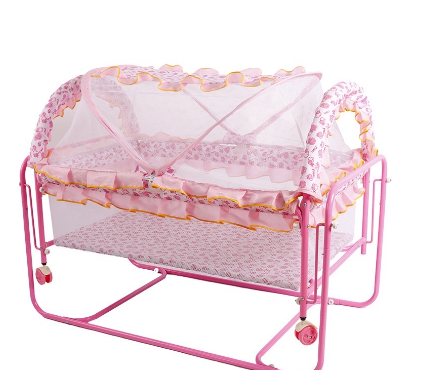 New Baby Crib Wrought Iron Bed with Rollers Removable Cradle Bed Light Multifunctional Crib with Net